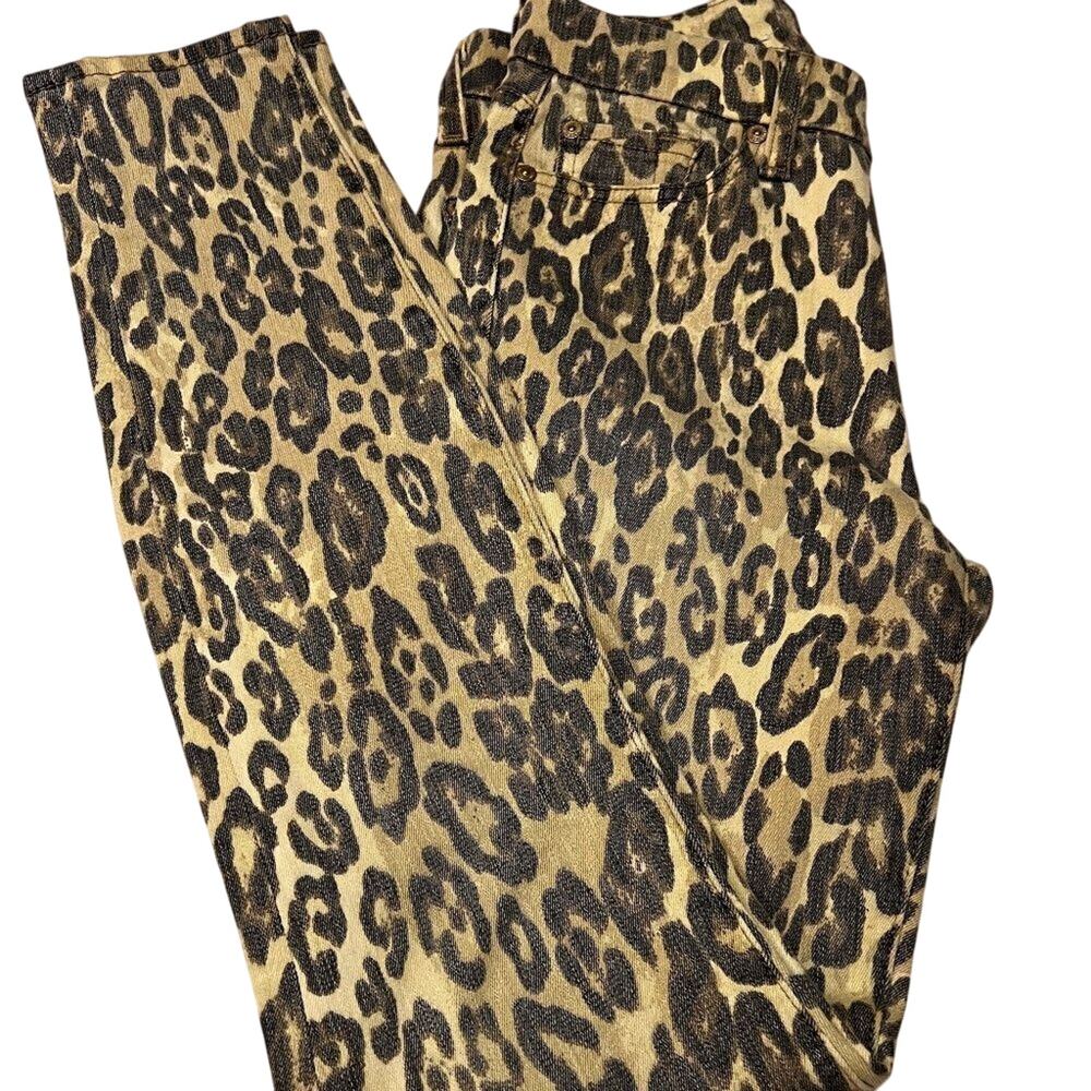 7 for All Mankind jeans brown & tan animal print stretch skinny ankle Sz 26 US 2